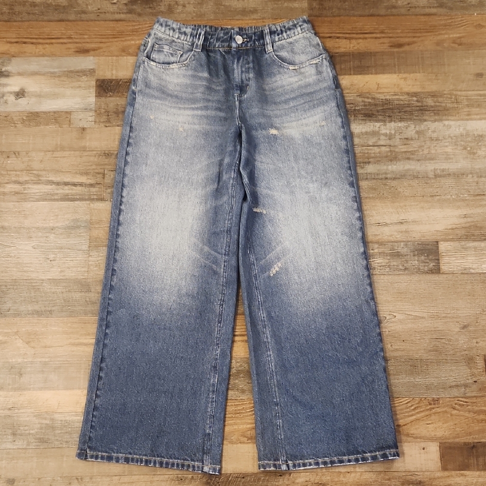 HALARA Washed Light Blue Wide-Leg Jeans